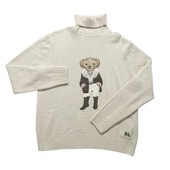 NWOT Ralph Lauren Purple Label Sweater Womens Large Ivory Rancher Bear Cashmere - Picture 2 of 12